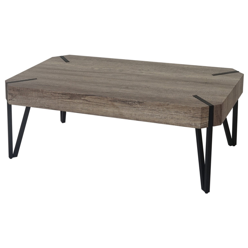 Table basse de salon Kos T573, MVG 43x110x60cm - chêne sauvage, pieds métalliques foncés