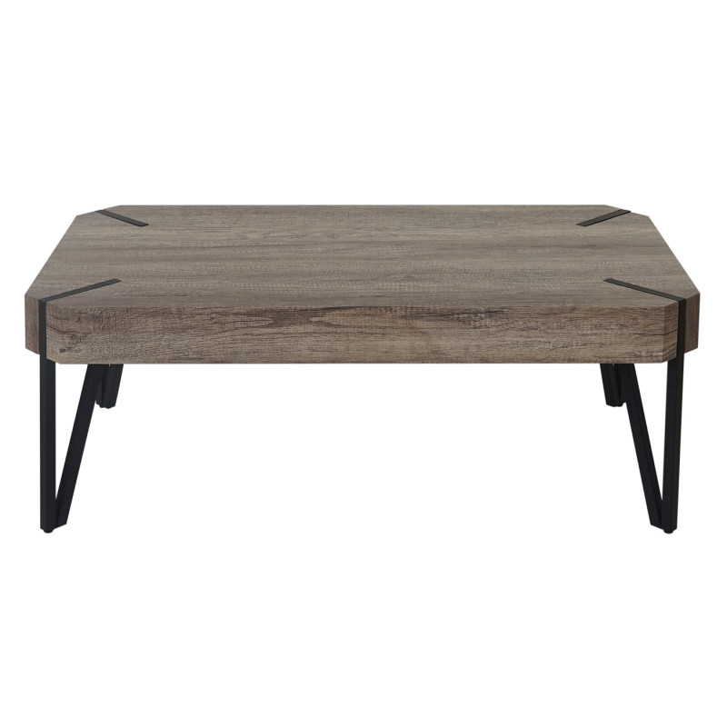 Table basse de salon Kos T573, MVG 43x110x60cm - chêne sauvage, pieds métalliques foncés