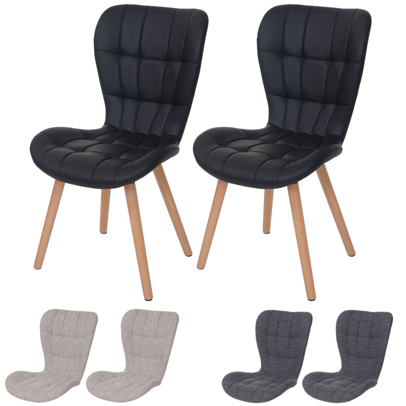 2x chaise de séjour / salle à manger Malmö T836, style rétro des années 50 - similicuir, noir