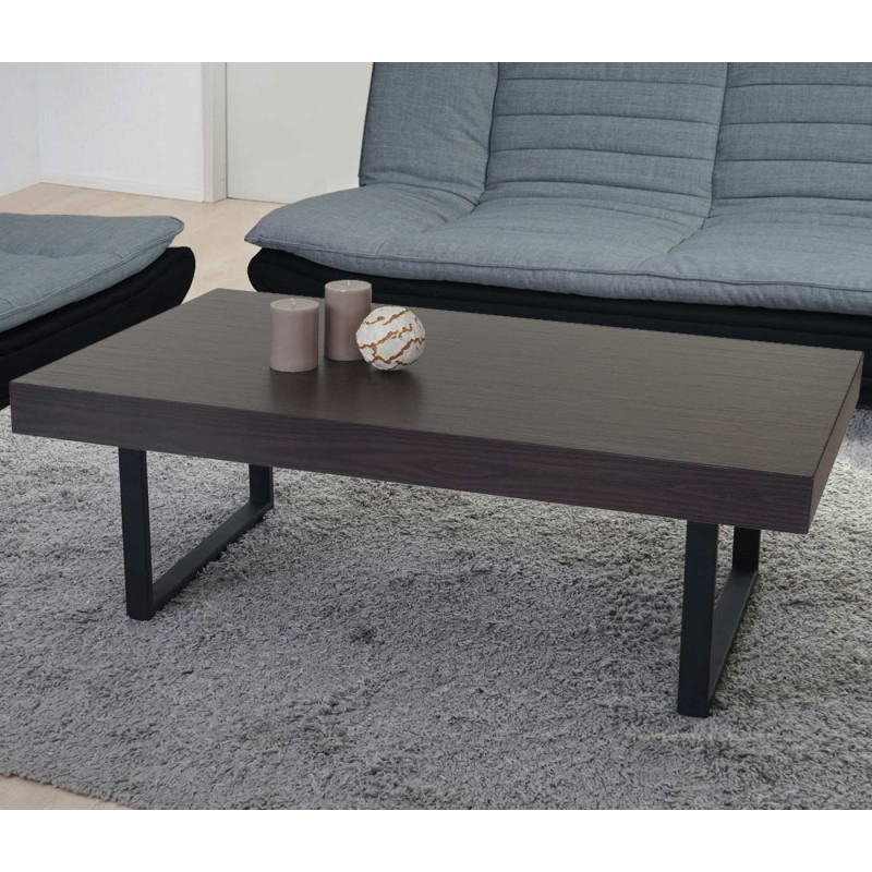 Table basse de salon Kos T576, MVG 40x110x60cm - wengé, pieds métalliques foncés