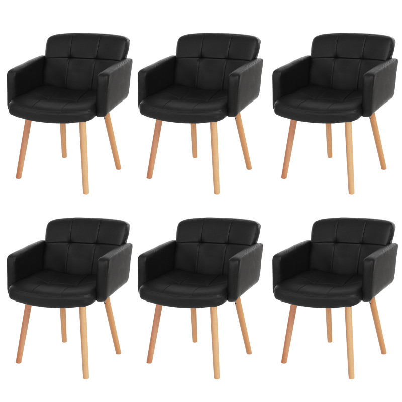 6x chaise de salle à manger Orlando II, fauteuil, style rétro - similicuir, noir