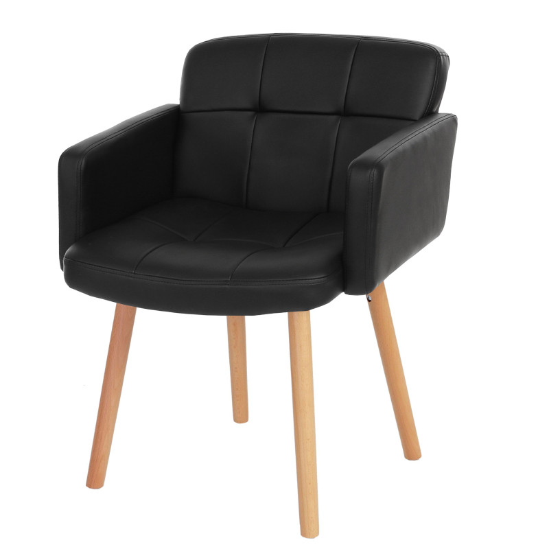 Chaise de salle à manger Orlando II, fauteuil, style rétro - similicuir, noir