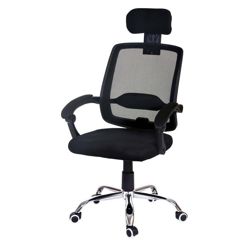 Fauteuil de bureau Arendal, chaise rotative, appui-tête, accoudoirs, tissu - noir