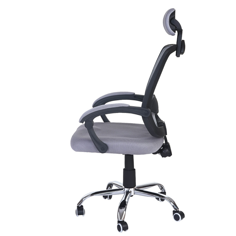 Fauteuil de bureau Arendal, chaise rotative, appui-tête, accoudoirs, tissu - gris