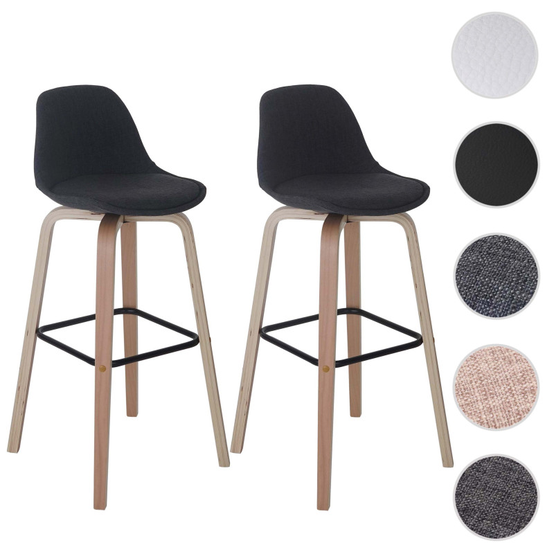 2x tabouret de bar Palmdale, chaise de comptoir avec dossier - tissu, gris foncé