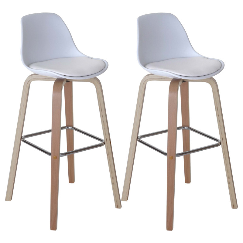 2x tabouret de bar Palmdale, chaise de comptoir avec dossier - tissu, blanc