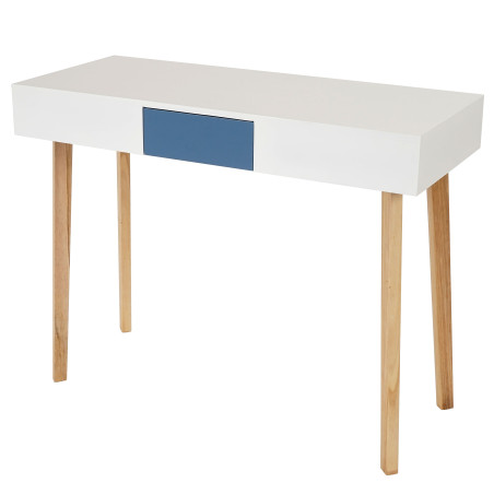 Bureau Malmö T257, table d'ordinateur, design rétro 82x120x55cm, tiroir bleu