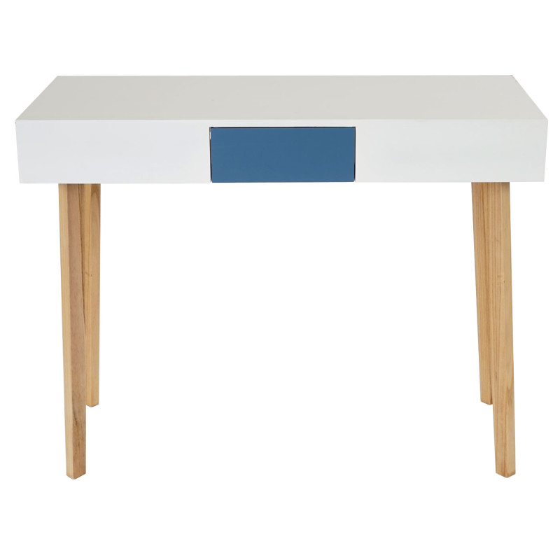 Bureau Malmö T257, table d'ordinateur, design rétro 82x120x55cm, tiroir bleu