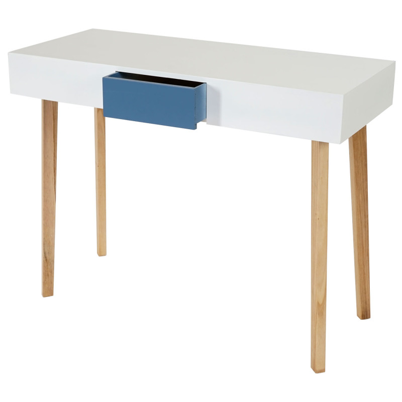 Bureau Malmö T257, table d'ordinateur, design rétro 82x120x55cm, tiroir bleu