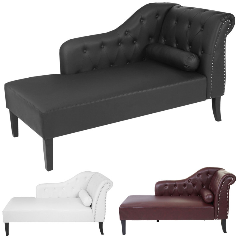 Récamière de luxe Chesterfield, divan, canapé, chaise longue, similicuir - noir