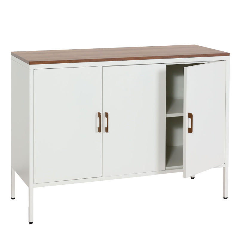 Commode Sideboard Armoire Buffet, 3 portes métal 90x120x40cm, mélaminé - blanc