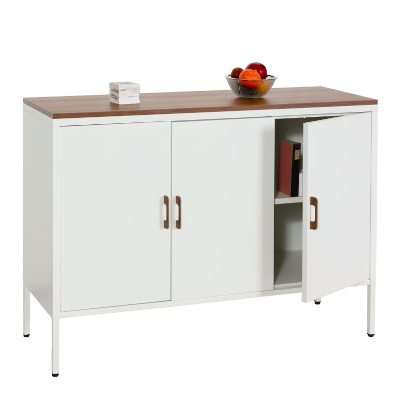 Commode Sideboard Armoire Buffet, 3 portes métal 90x120x40cm, mélaminé - blanc