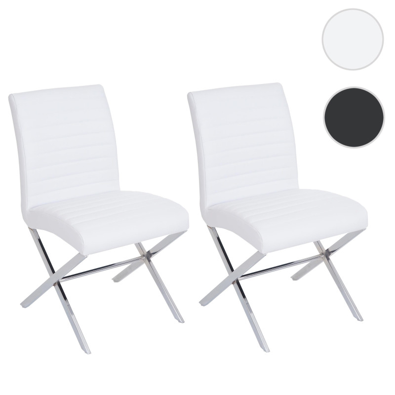 2x chaise de salle à manger Fano, fauteuil, similicuir, chrome - blanc