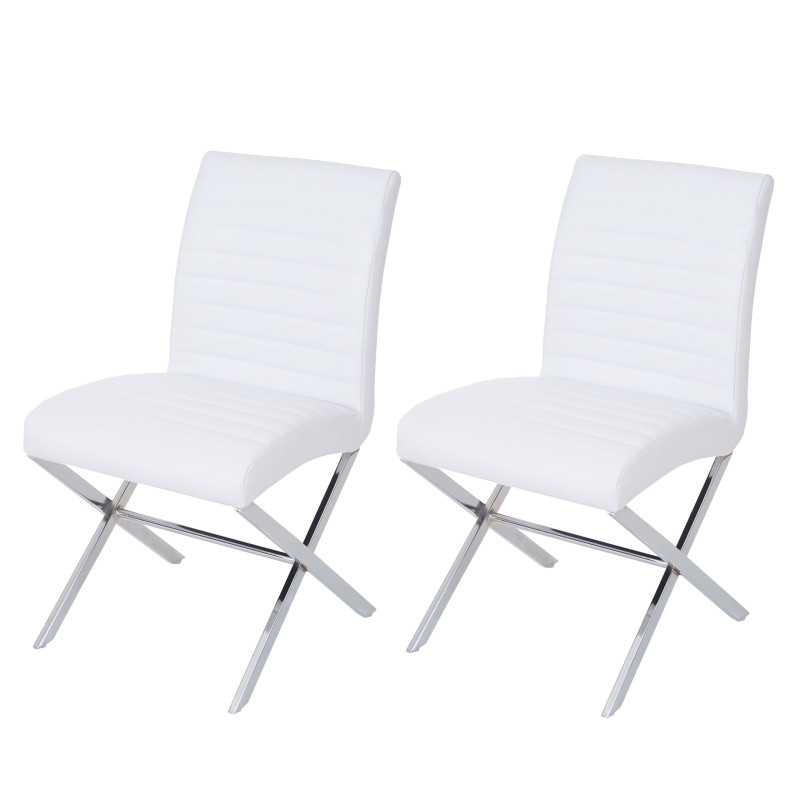 2x chaise de salle à manger Fano, fauteuil, similicuir, chrome - blanc