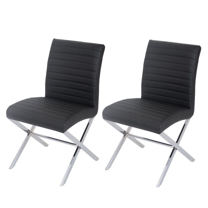 2x chaise de salle à manger Fano, fauteuil, similicuir, chrome - noir