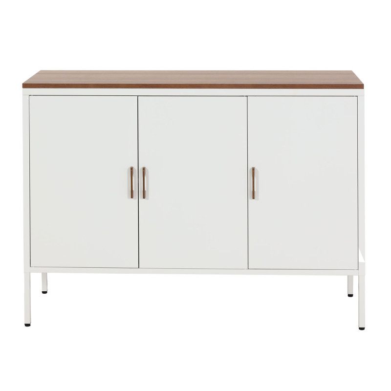 Commode Sideboard Armoire Buffet, 3 portes métal 90x120x40cm, mélaminé - blanc