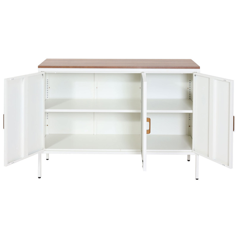 Commode Sideboard Armoire Buffet, 3 portes métal 90x120x40cm, mélaminé - blanc