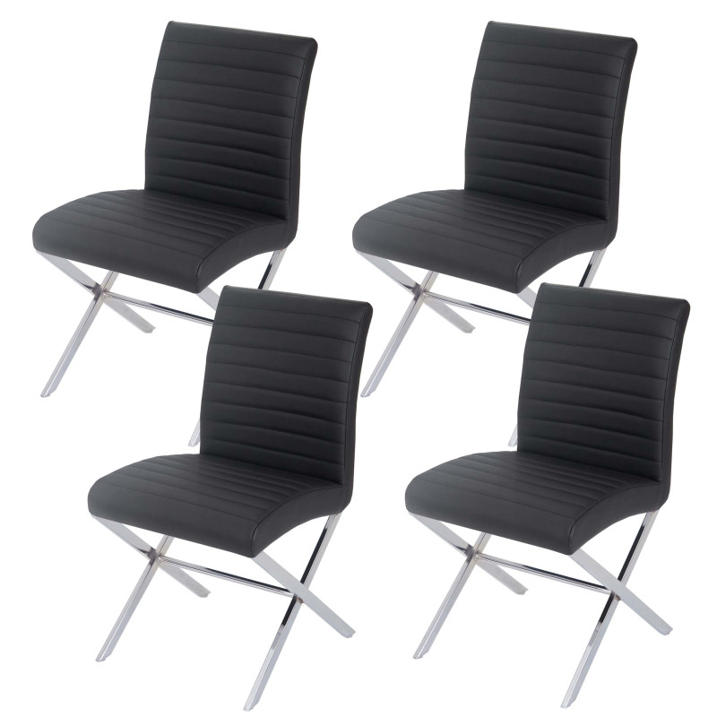 4x chaise de salle à manger Fano, fauteuil, similicuir, chrome - noir