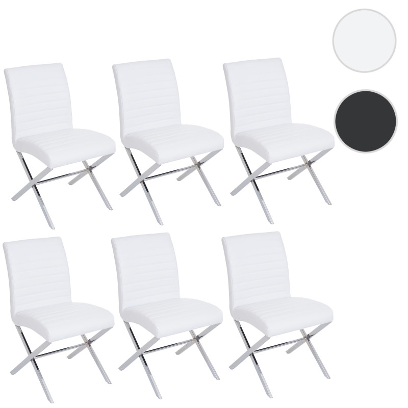 6x chaise de salle à manger Fano, fauteuil, similicuir, chrome - blanc