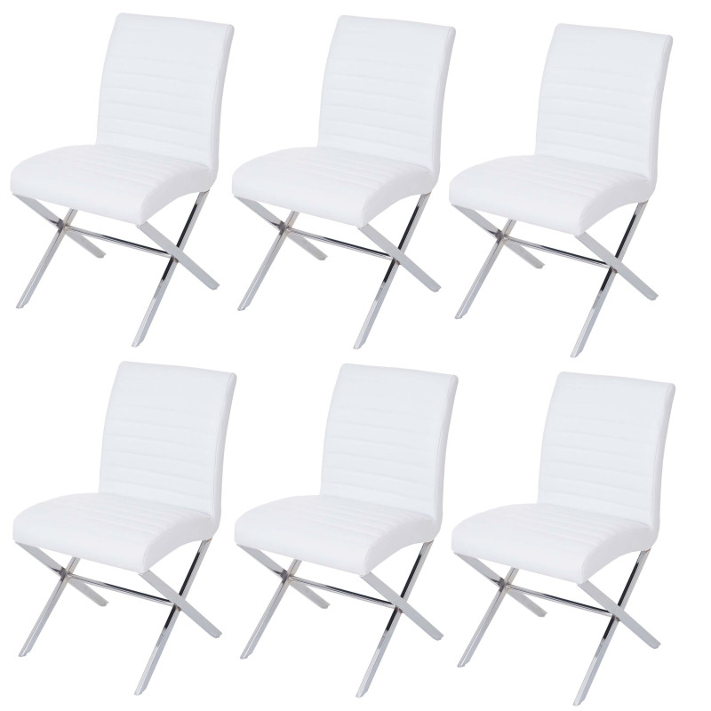 6x chaise de salle à manger Fano, fauteuil, similicuir, chrome - blanc