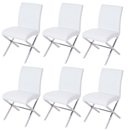 6x chaise de salle à manger Fano, fauteuil, similicuir, chrome - blanc