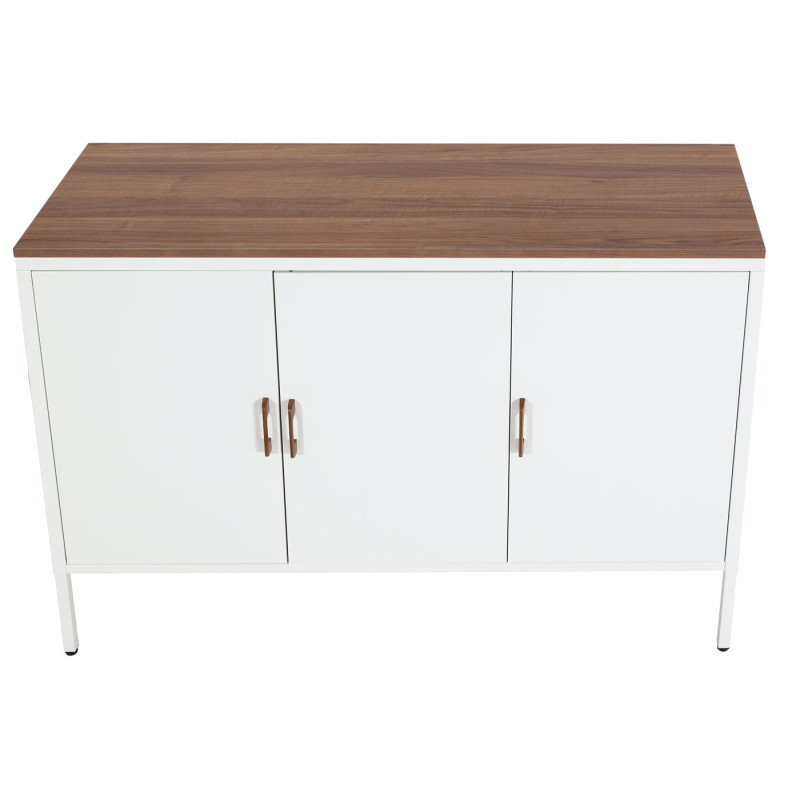 Commode Sideboard Armoire Buffet, 3 portes métal 90x120x40cm, mélaminé - blanc