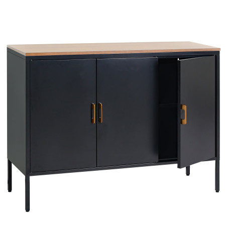 Commode Sideboard armoire buffet, 3 portes métal mélaminé 90x120x40cm, mélaminé - noir