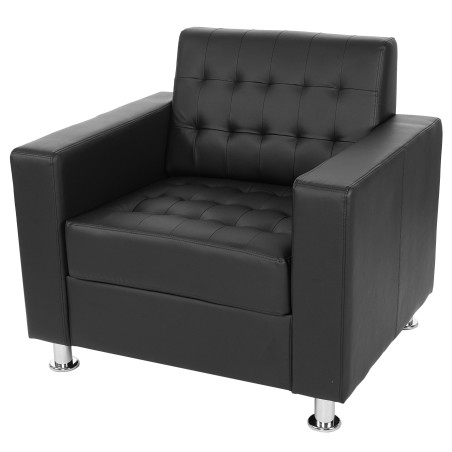 Fauteuil Kunda, fauteuil de salon / club, pieds métalliques - similicuir, noir