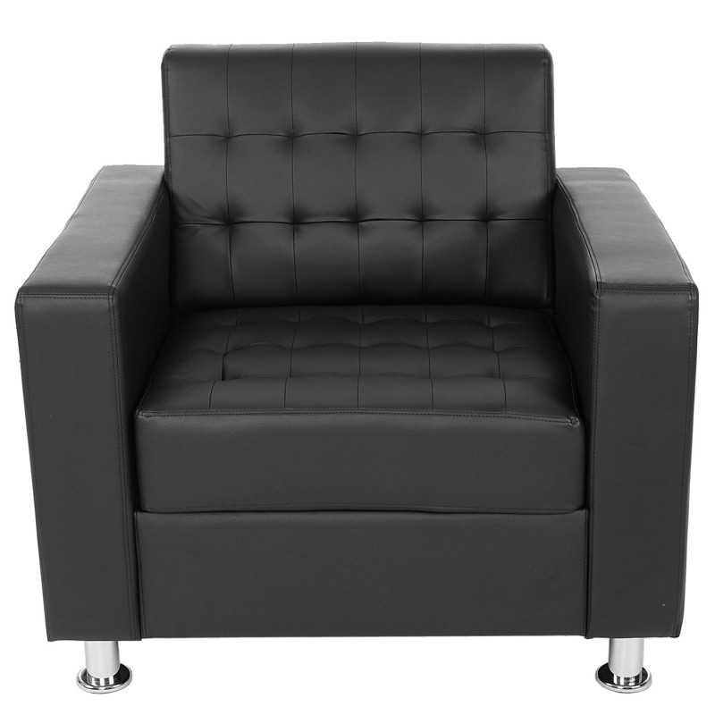 Fauteuil Kunda, fauteuil de salon / club, pieds métalliques - similicuir, noir