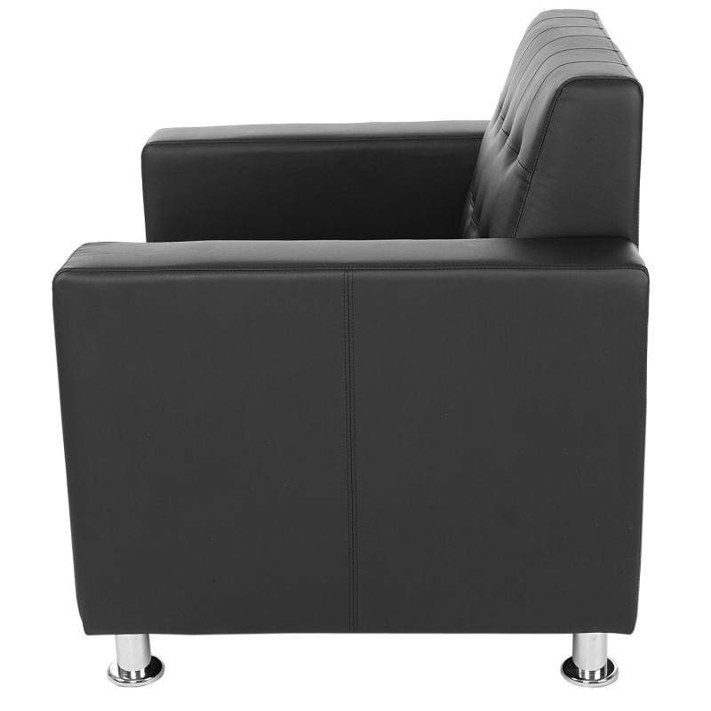 Fauteuil Kunda, fauteuil de salon / club, pieds métalliques - similicuir, noir