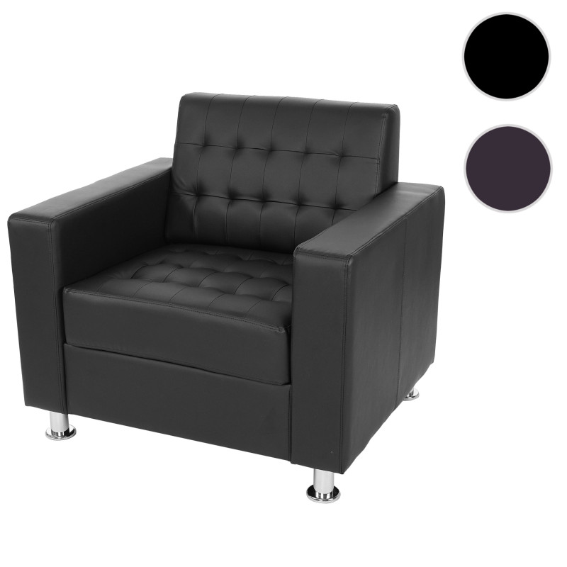 Fauteuil Kunda, fauteuil de salon / club, pieds métalliques - similicuir, noir