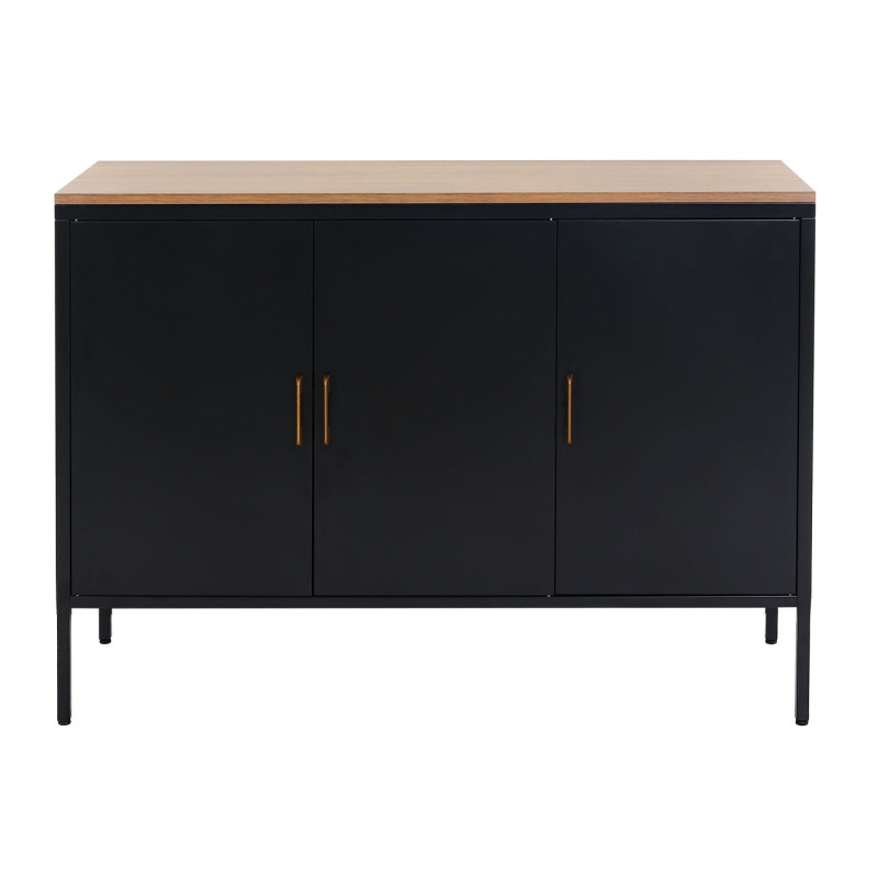 Commode Sideboard armoire buffet, 3 portes métal mélaminé 90x120x40cm, mélaminé - noir