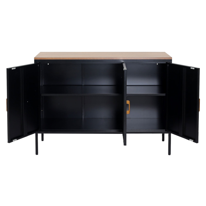 Commode Sideboard armoire buffet, 3 portes métal mélaminé 90x120x40cm, mélaminé - noir