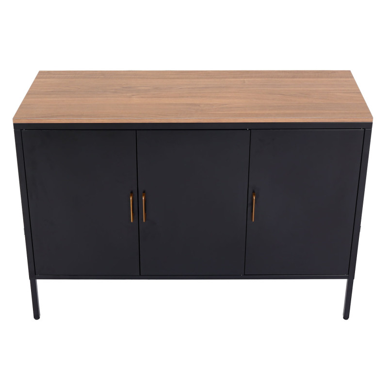 Commode Sideboard armoire buffet, 3 portes métal mélaminé 90x120x40cm, mélaminé - noir