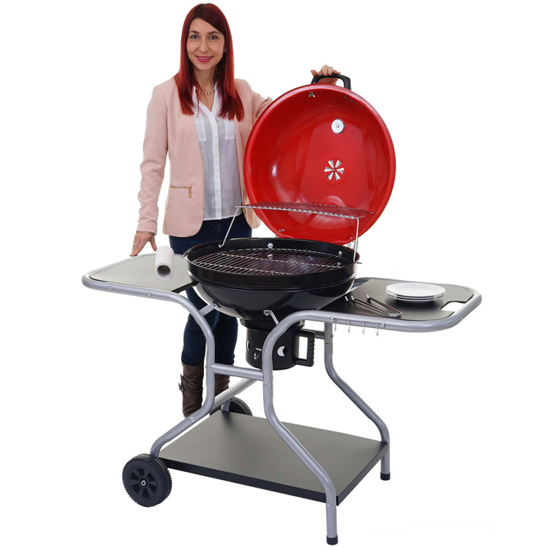 Chariot barbecue Houston, gril à charbon de bois, surface Ø 54cm, bac de cendre, grille de réchauffement
