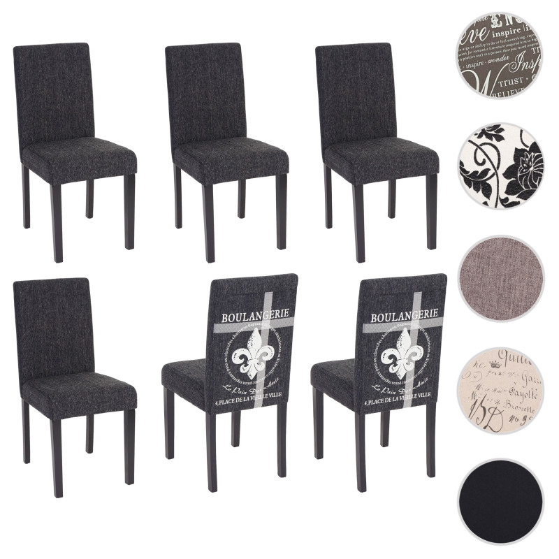 Lot de 6 chaises de séjour Littau, tissu  pâtisserie, anthracite, pieds foncés