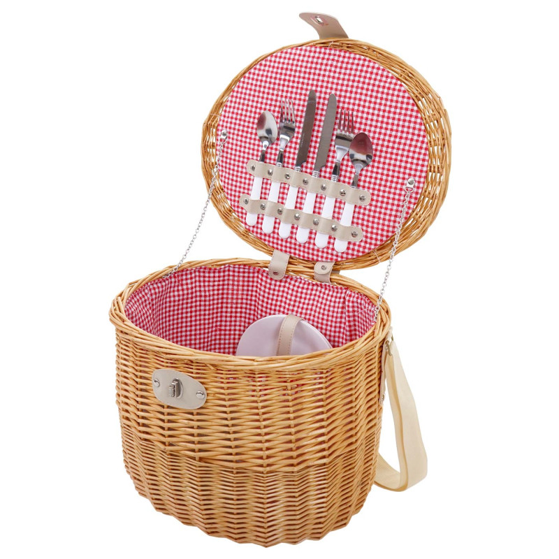 Panier de pique-nique, set pour 2 personnes, sac, porcelaine, verre, rouge / blanc