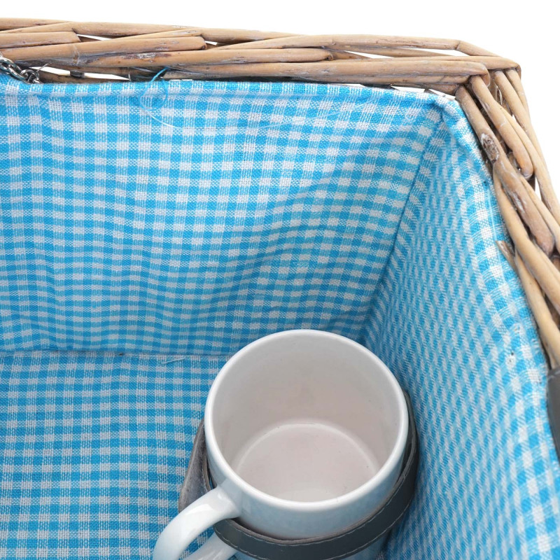 Panier de pique-nique, set pour 2 personnes, sac, porcelaine, acier affiné, bleu