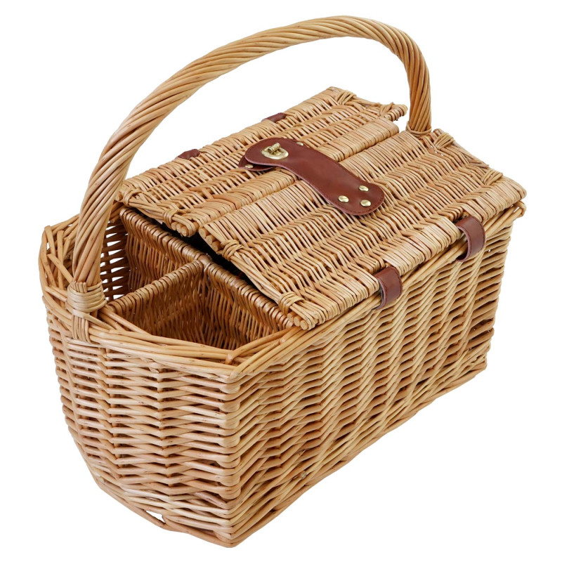 Panier de pique-nique, set pour 4 personnes, sac, porcelaine, verre, noir / rouge