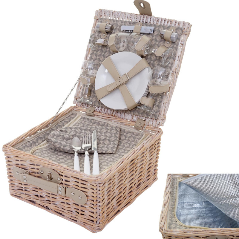 Panier de pique-nique, set pour 4 personnes, sac + compartiment frigorifique, beige