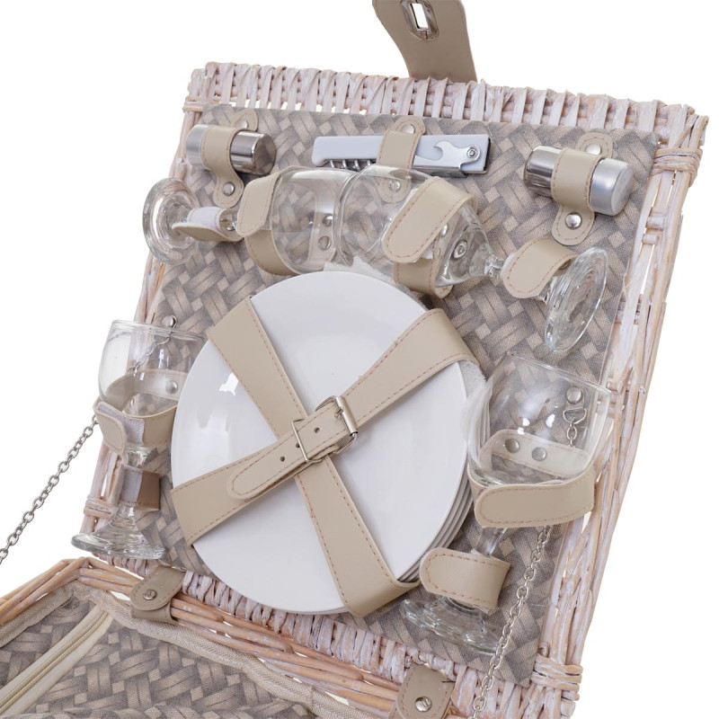 Panier de pique-nique, set pour 4 personnes, sac + compartiment frigorifique, beige