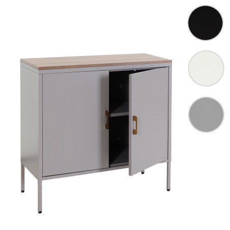 Commode Buffet armoire, 2 portes métal 90x90x40cm, mélaminé - gris