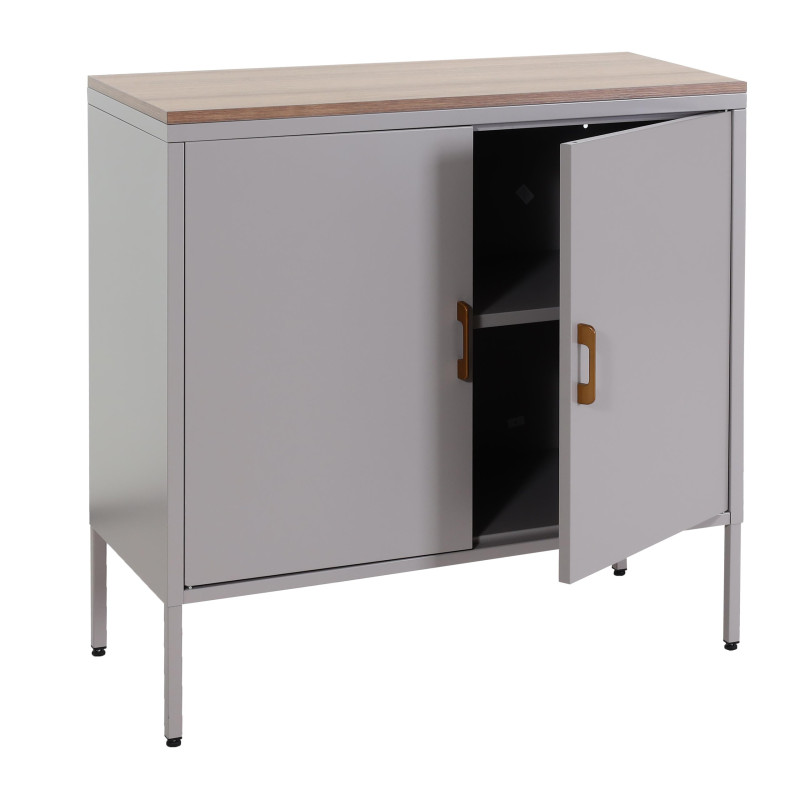 Commode Buffet armoire, 2 portes métal 90x90x40cm, mélaminé - gris