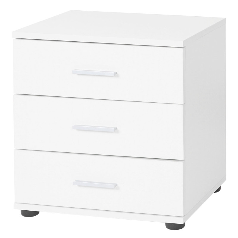 Commode Pavia, table / armoire de chevet, 3 tiroirs 50x45x34cm - blanc