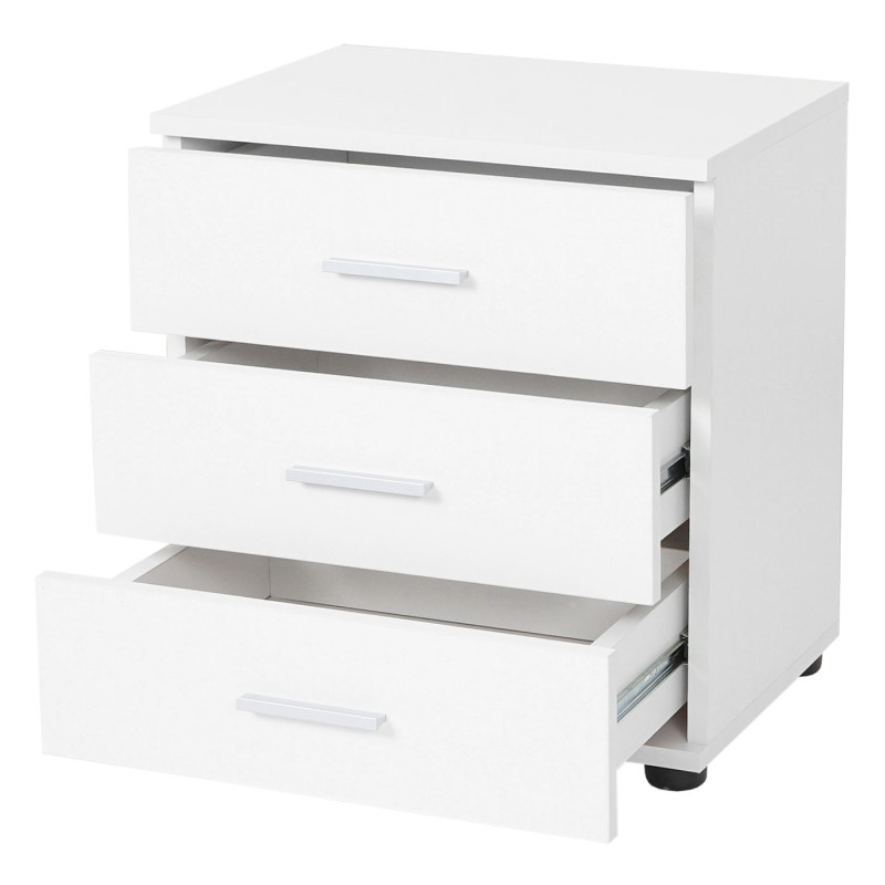 Commode Pavia, table / armoire de chevet, 3 tiroirs 50x45x34cm - blanc