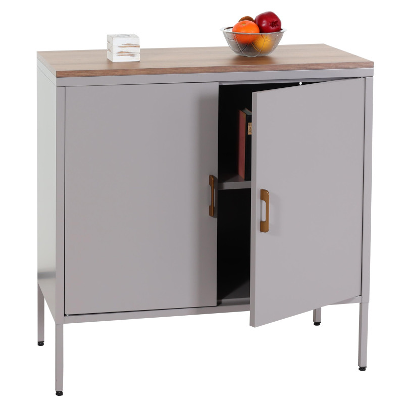 Commode Buffet armoire, 2 portes métal 90x90x40cm, mélaminé - gris