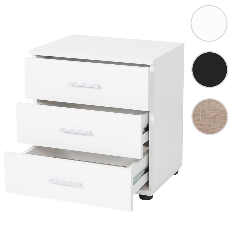 Commode Pavia, table / armoire de chevet, 3 tiroirs 50x45x34cm - blanc