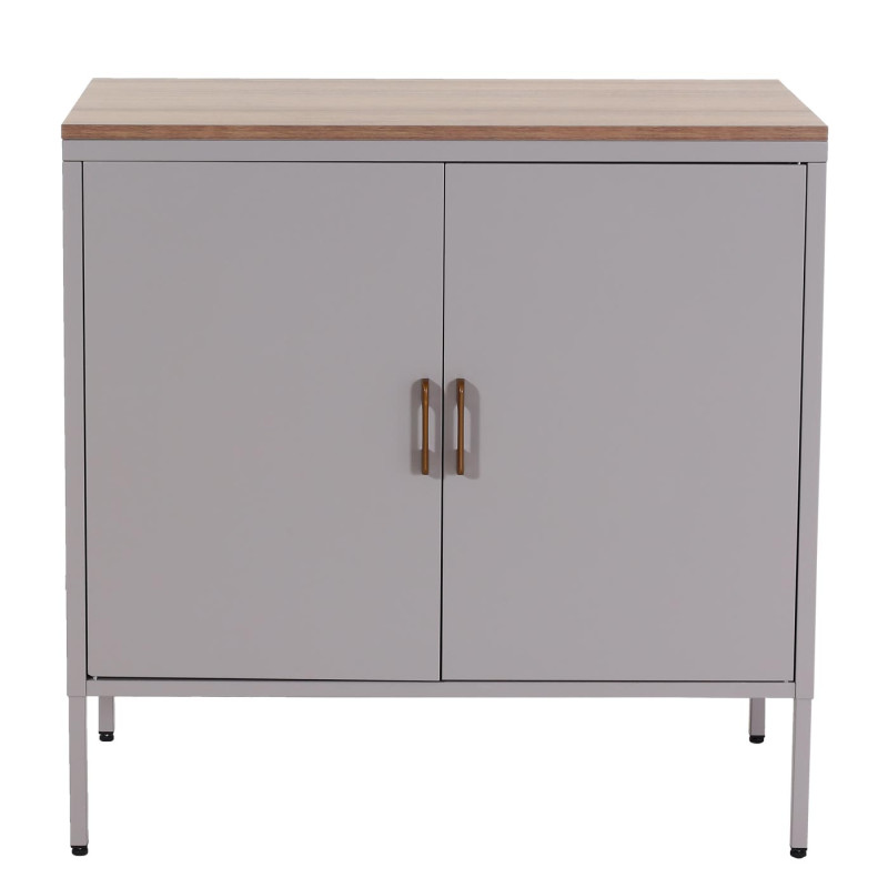 Commode Buffet armoire, 2 portes métal 90x90x40cm, mélaminé - gris