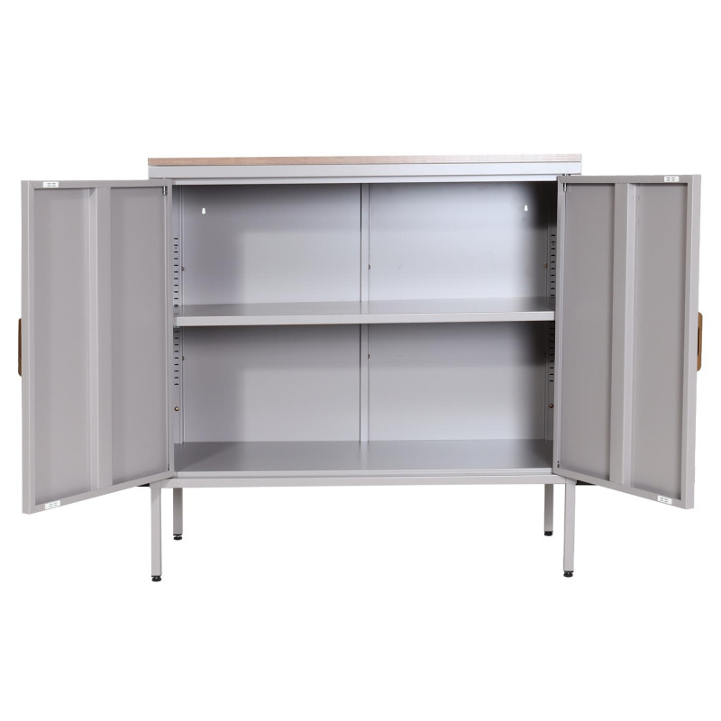 Commode Buffet armoire, 2 portes métal 90x90x40cm, mélaminé - gris