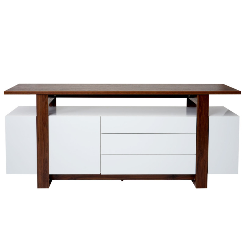 Commode bahut, buffet bas, armoire à tiroirs, structure 3D, aspect noix, poli fin 80x180x45cm